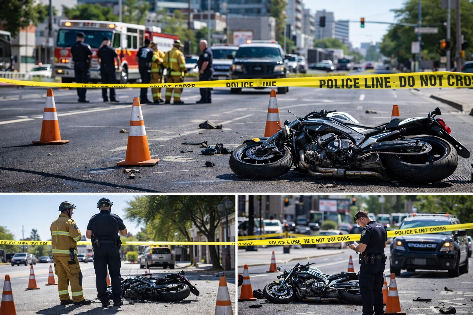 Emergency responders at motorcycle crash
